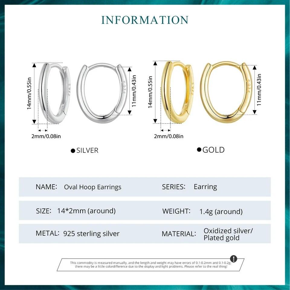 BAMOER Genuine Sterling Silver 925 Classic Oval Hoop Earrings for Women 2 Color Tiny Hypoallergenic Earrings Fine Jewelry