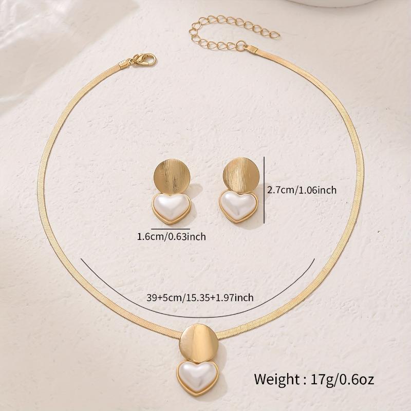 

‘2Pcs Minimalist Creative Heart-shaped Pendant Snake Chain Necklace Earrings Sets For Women Jewelry