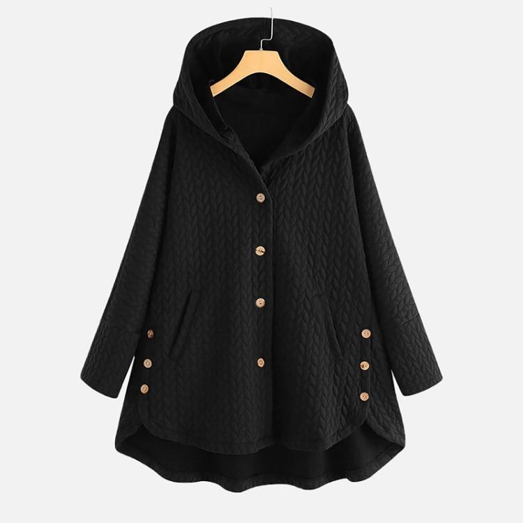 Cappotto da Donna a Metà Lunghezza con Cappuccio Colore Unico Manica Lunga Monopetto