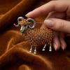 Unique Rhinestone Goat Brooch Scratch-resistant Alloy Animal Sheep Pin for Women Men Formal Wear Decoration Gift