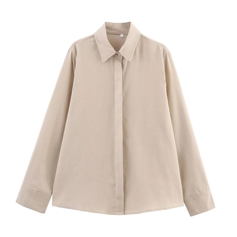 Linen Blend Long Sleeves Lapel Shirt 4786090 Linen Blend Wide Leg Mid Waist Casual Pants 4786091