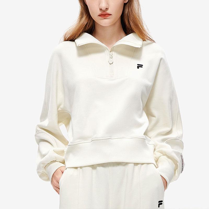 Fila Fusion Letter Logo Oversized Pullover Sweatshirt Women sweatshirts Milk-Beige T11W245206ABG