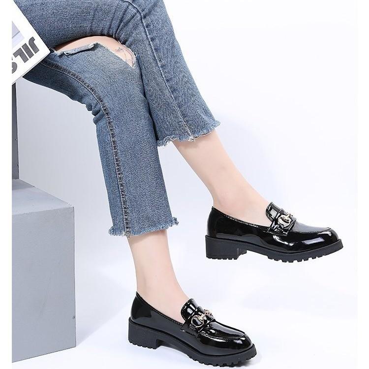 British style small leather shoes women's shoes 2025 spring and autumn new versatile middle heel women's foreign style retro small leather shoes women