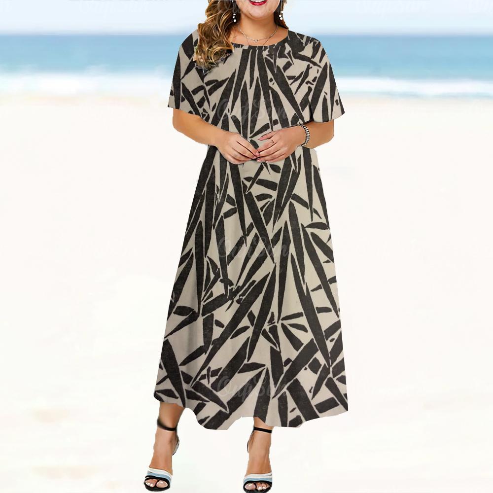 Letnia Elegancka Damska Sukienka z Okrągłym Dekoltem i Krótkim Rękawem z Drukiem Kwiatowym 3D Street Wear Codzienna Luźna Sukienka