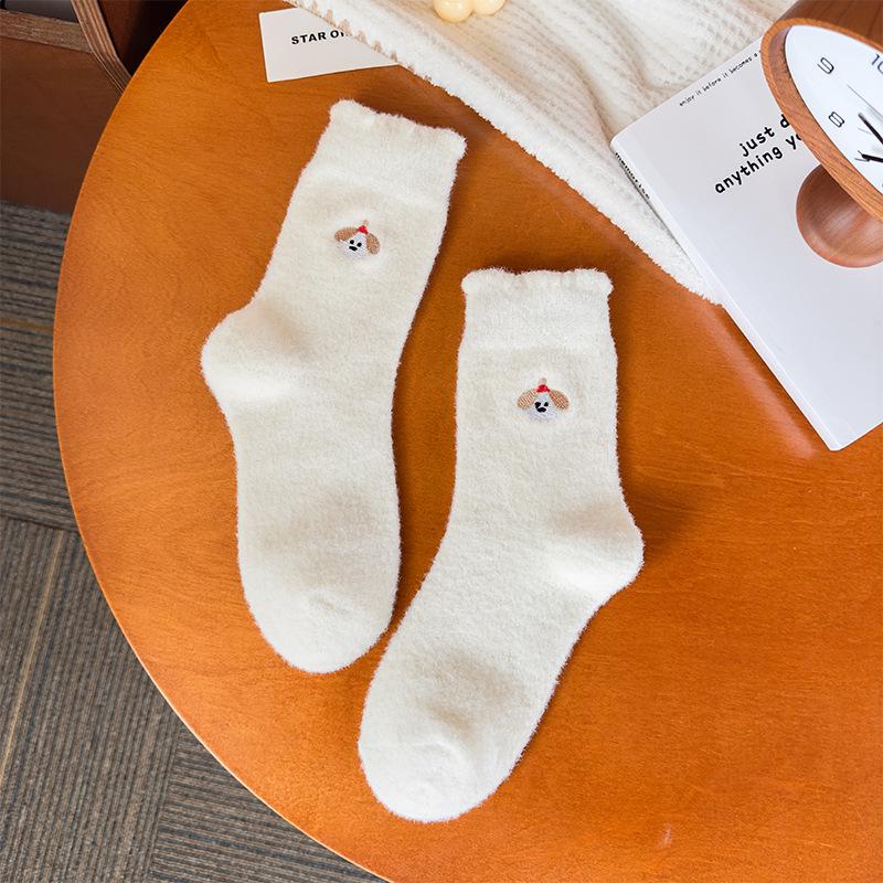Women s Australian Wool Plush Puppy Socks - Thick, Warm, Fleece-Lined for Autumn/Winter Sleeping or Floor Wear One Size
