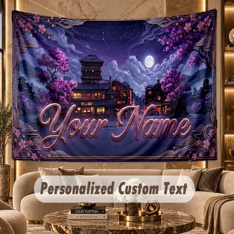 City Cyberpunk (185) Theme Personalized Tapestry Custom Name Text Wall Hanging Tapestry Home Background Decoration