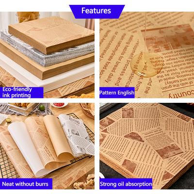 50pcs Oil-Proof Paper Food Wrapping Paper Baking Sandwich Burger Fries Fried Food Wrapping Paper Plate Mat Accessories