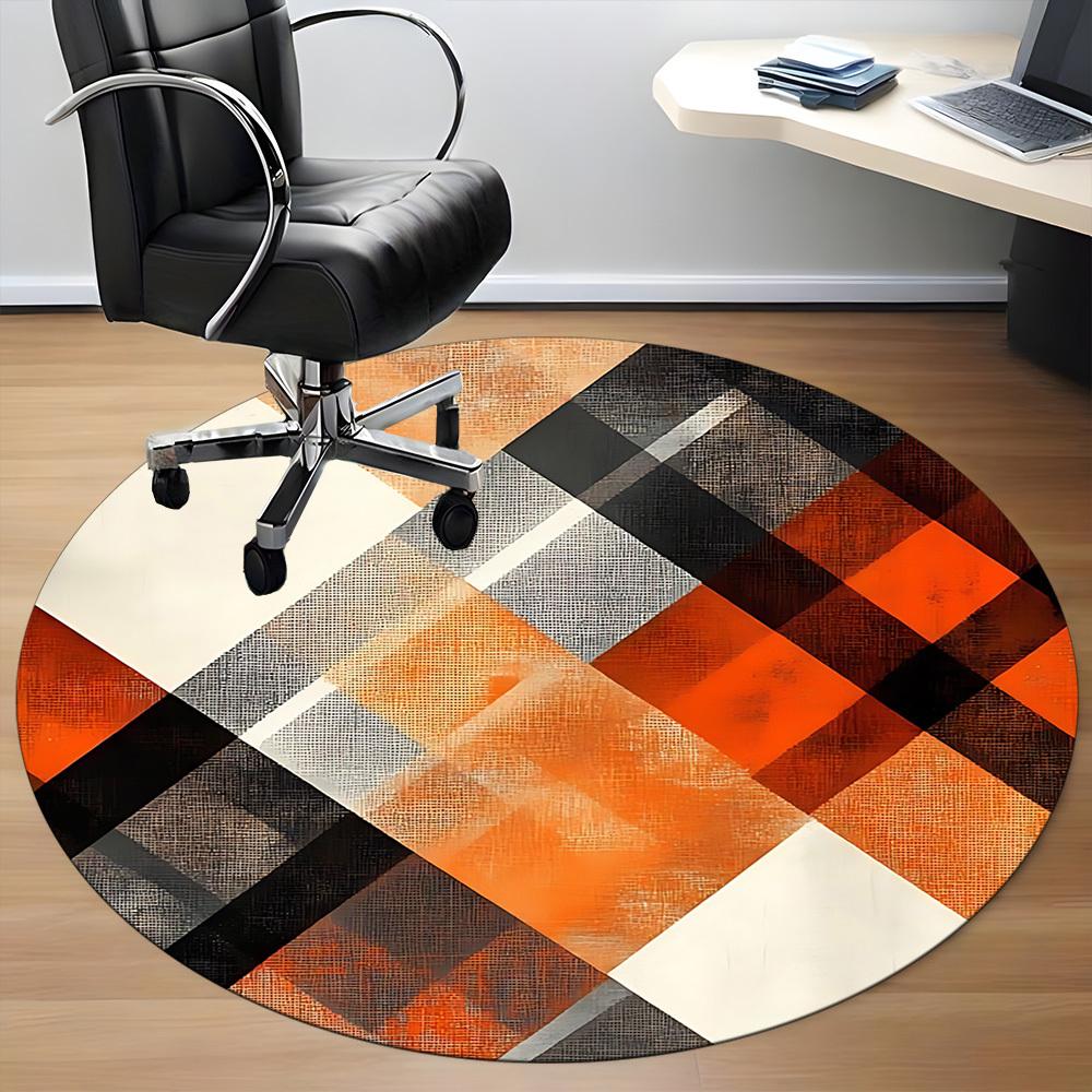 1pc Orange Black White Chair Carpet for Office, Round Polyester Mat, Indoor Decor for Office, Easycare Fabric, Washable Non-slip Area Carpet
