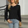 Women's Fashionable Solid Color U Neck Long Sleeved Loose T-shirt Top