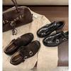 Cowhide Version, Modern Accent Miu Engraved Buckle with Thick Heel Oxford Loafers, Genuine Leather Single Shoes Women's Small Leather Shoes