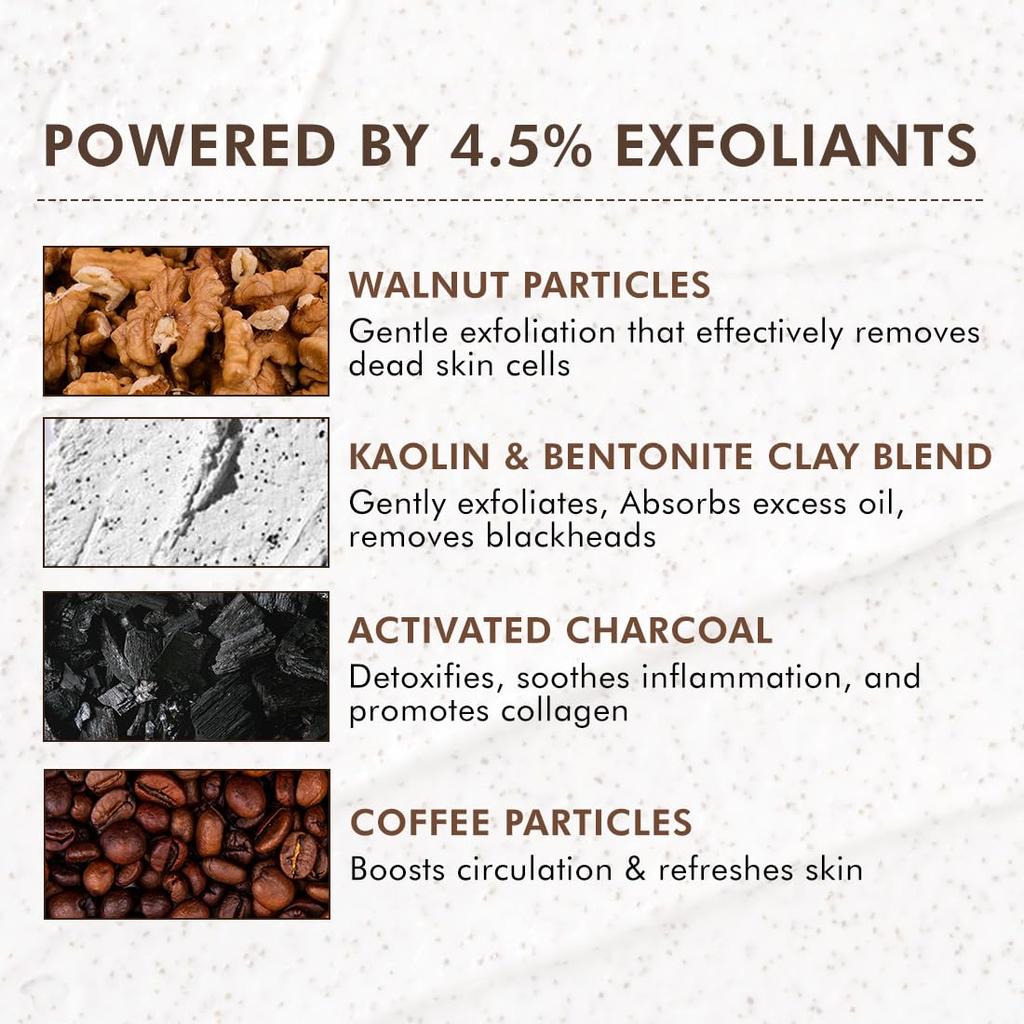 mCaffeine Pore Clearing Coffee & Cookie Face Scrub With 4.5% Exfoliants Walnut Charcoal Clay For Smooth Clear Skin Women Men 100 G