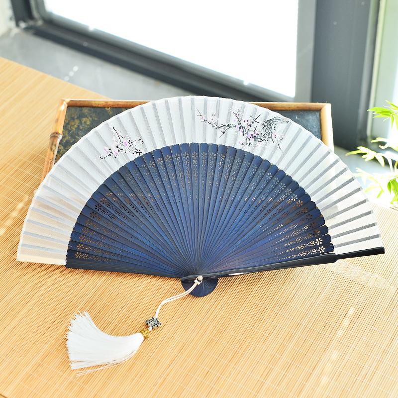 Chinese Custom Folding Fan Simulated Silk Fan Surface Bamboo Fan Bones Stage, Stage Props Decorative Crafts Chinese Culture