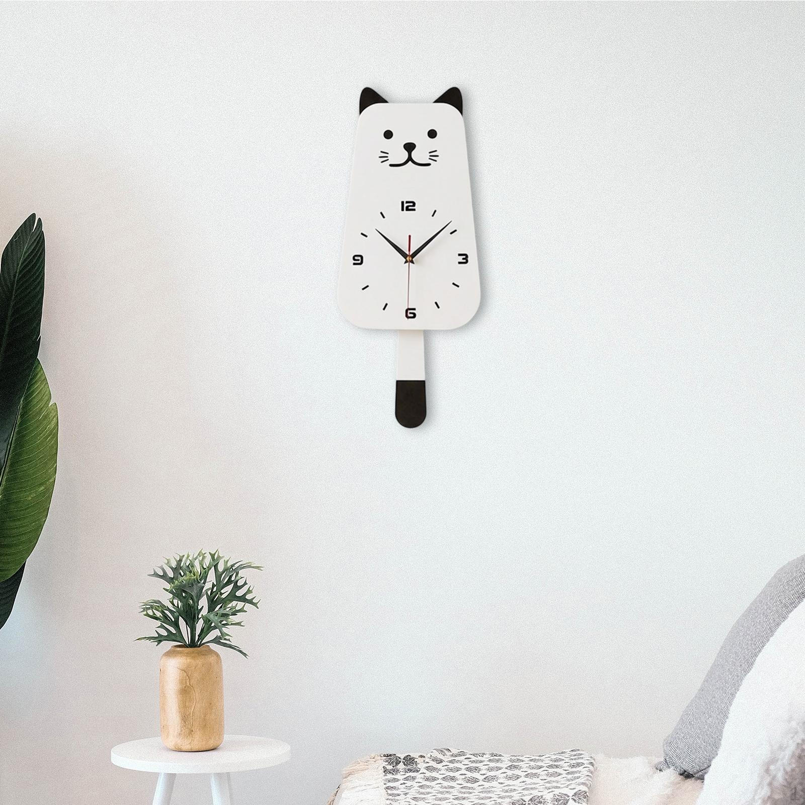 

Pendulum Wall Clock Lovely Cat with Wagging Tail for Home Decor Cafe Kitchen
