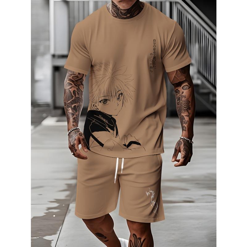 Men's Summer Vacation Short-Sleeve Shirt and Shorts Set Hawaiian-Style Fashion Set Men's Casual T-Shirts Outdoor Beach Shorts