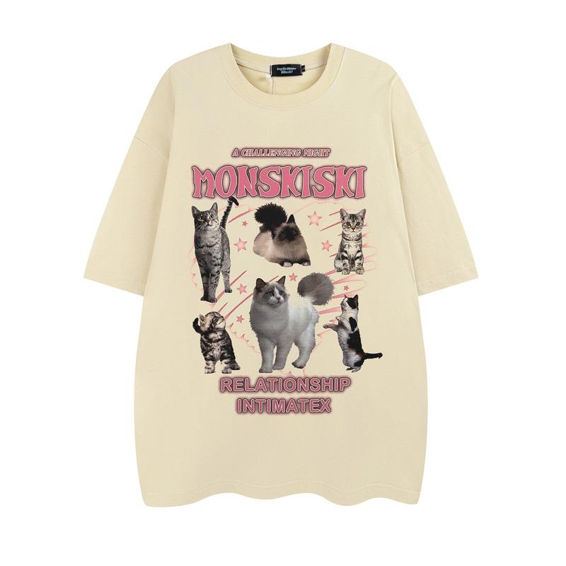 Summer Casual Oversized T Shirt Pure Cotton T-shirts for Men Harajuku Funny Cartoon Print White Y2k Tops Male Streetwear Youth