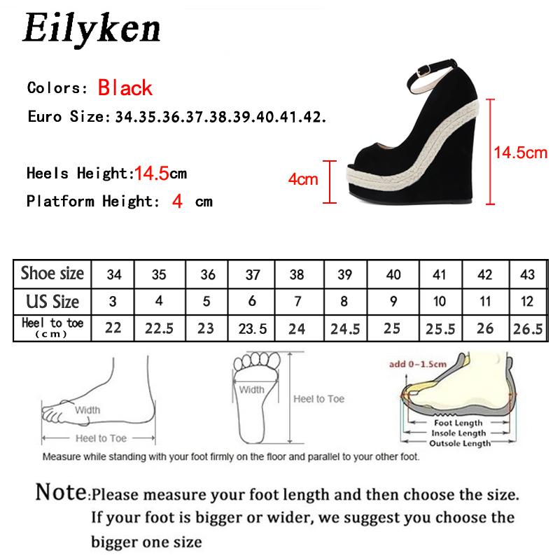 Fashion Eilyken Platform Sandals Women High Quality Flock Fabric Peep Toe Fashion Buckle Strap Wedge Heels Dress Ladies Shoes