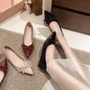Nude pointed single shoes women's new small inner height increase flats versatile bow evening shoes