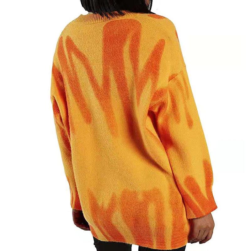 Dámský volný pletený svetr s potiskem v ležérním stylu na podzim/zimu 2025