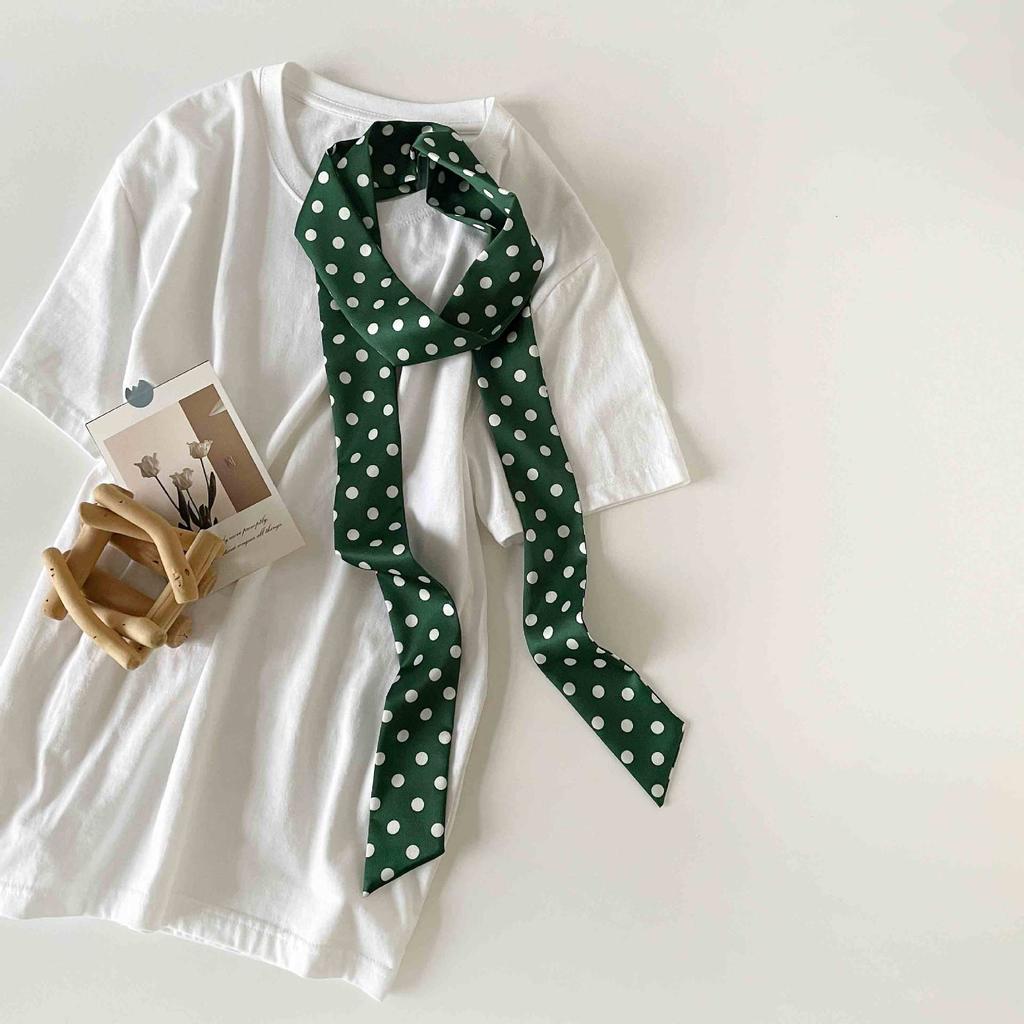 Verlängerter Polka Dot Kleiner Langer Schal, Einfacher Und Vielseitiger Seidenschal Hals, Kleiner Quadratischer Schal, Schlanker Und Schmaler Seidenschal Damen Gebundene Tasche
