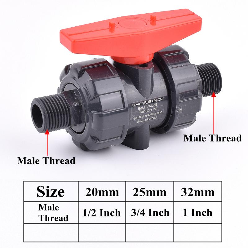 Grey 1/2 Inch~1 Inch Female Male Thread Union Ball Valve Garden Irrigation 20mm~32mm PVC Pipe Socket Water Control Valve