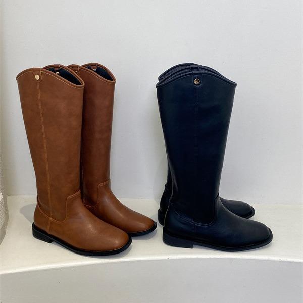 2025 Autumn and Winter New Korean Leather Boots Knight Boots Retro British Style Niche Versatile Gold Buckle Boots Tall