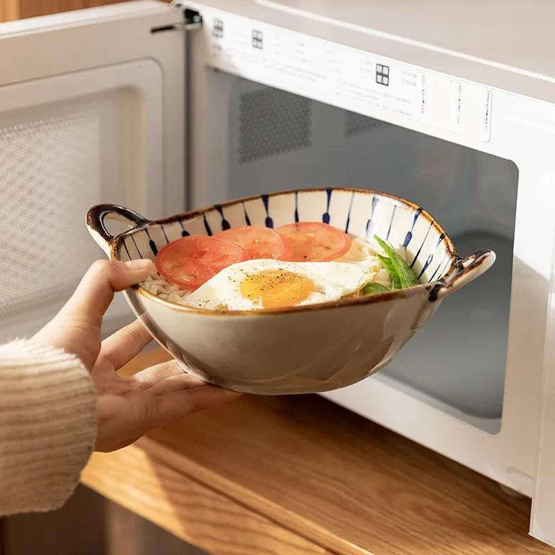 Double Ear Soup Bowl Japanese Style Bowl Household Retro High-value Internet Celebrity Eating Noodles Bowl Ramen