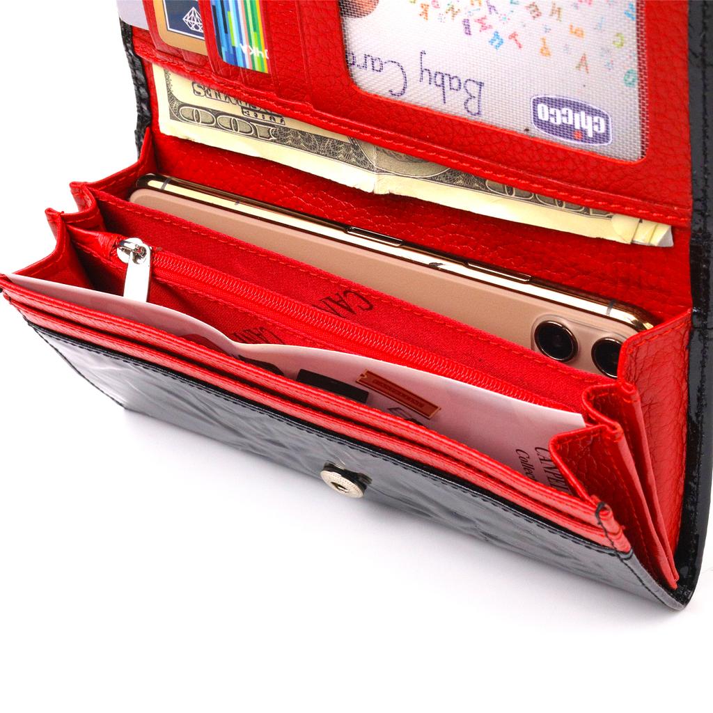 Textured Horizontal Women's Wallet Made of Genuine Leather CANPELLINI Wallet 21649 Black