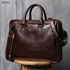NZPJ Vintage Genuine Leather Men's Briefcase Natural Cowhide Handbag Casual Crossbody Bag Computer Suitable for 14 Inch Laptops