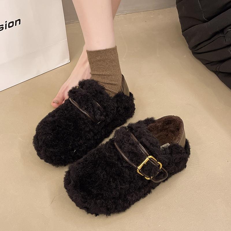 2025 Winter Women's Causal Cotton Shoes Warm Furry Hairy Fashionable Outdoor Women's Plush Shoes Women Flat Bottom Zapatos Mujer