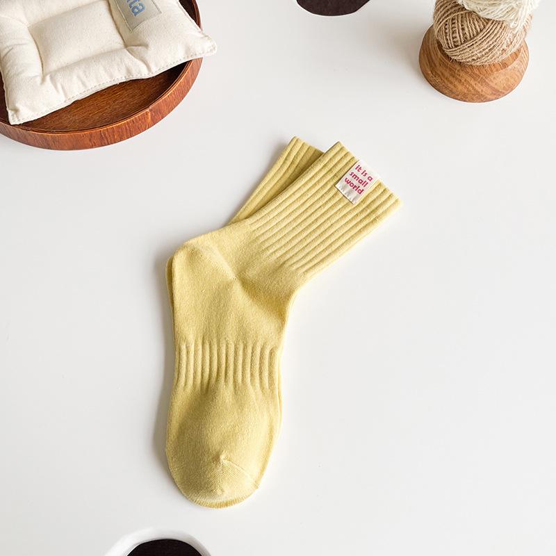 

Dopamine Women s Korean-Japanese Style Sports Cotton Mid-Tube Socks, Solid Colors for Spring and Autumn One Size жёлтый