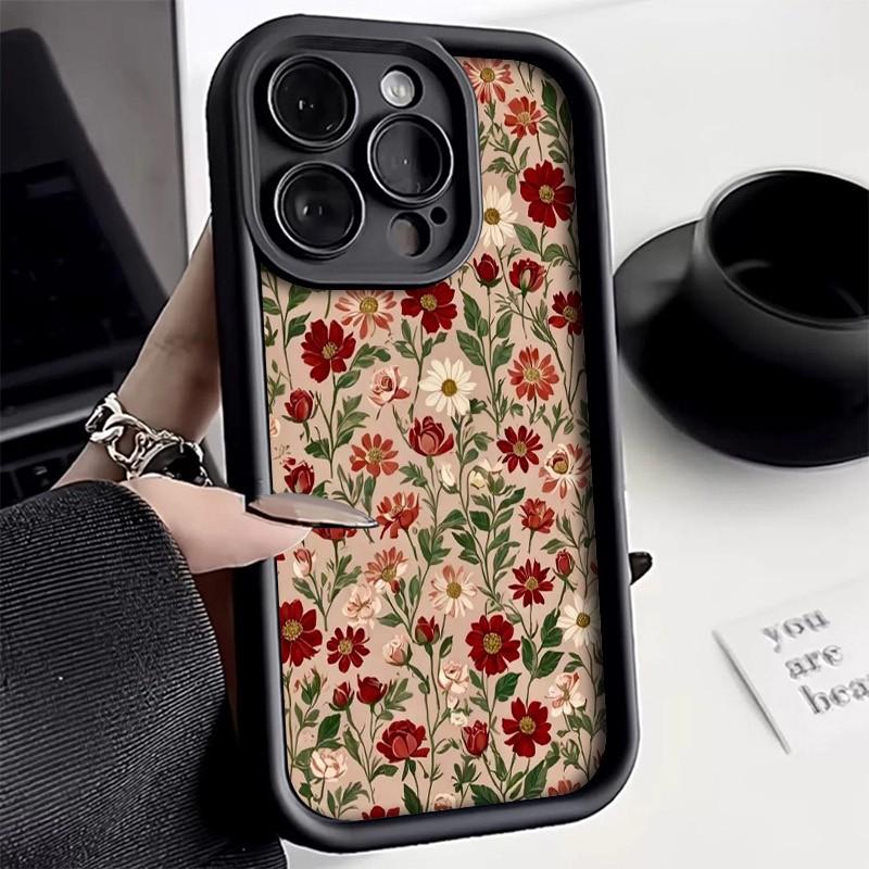 Phone Case Vintage Wine Red Floral Pattern For iPhone 17 16 15 14 13 12 11 Pro Max XS XR X 7 8 Plus 16E 17 Air 13 Mini TPU Cover