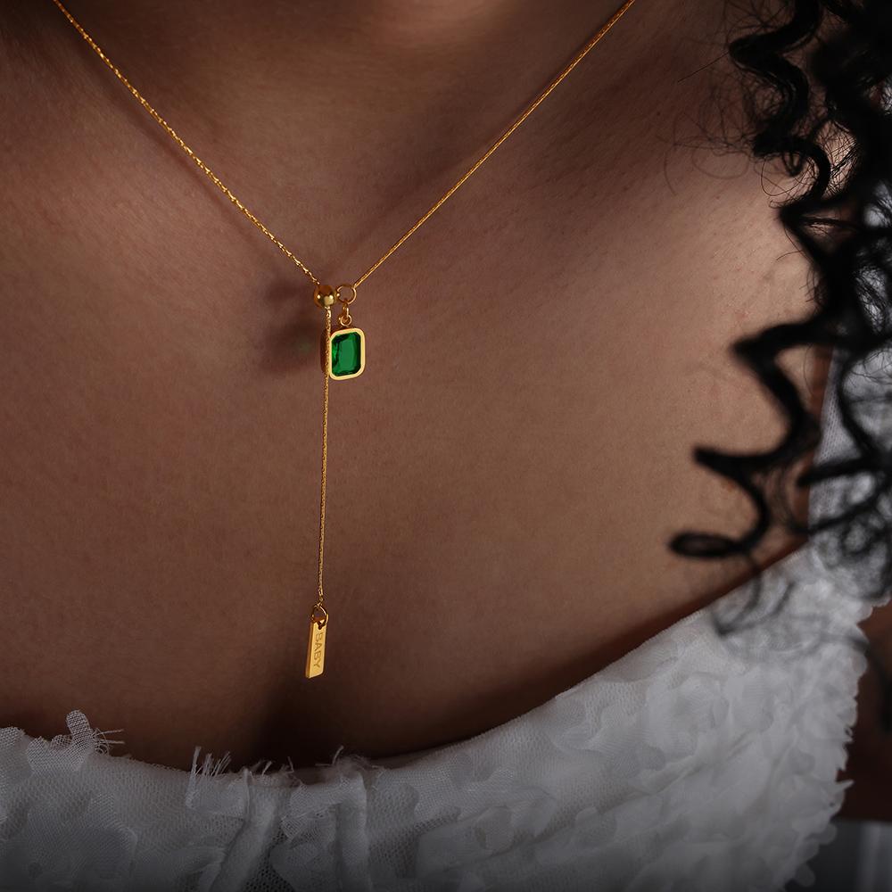 

Green Zircon Pendant Necklaces In Stainless Steel 18k Gold Plated Waterproof Non Tarnish Adjustable Chain Necklace For Women золотий
