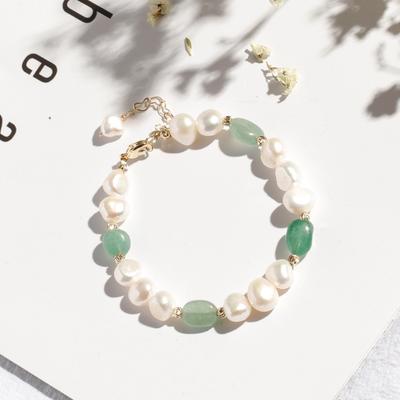 Irregular Freshwater Pearl Bracelet, Simple Temperament Green Dongling Stone Crystal Bracelet for Mother and Friend