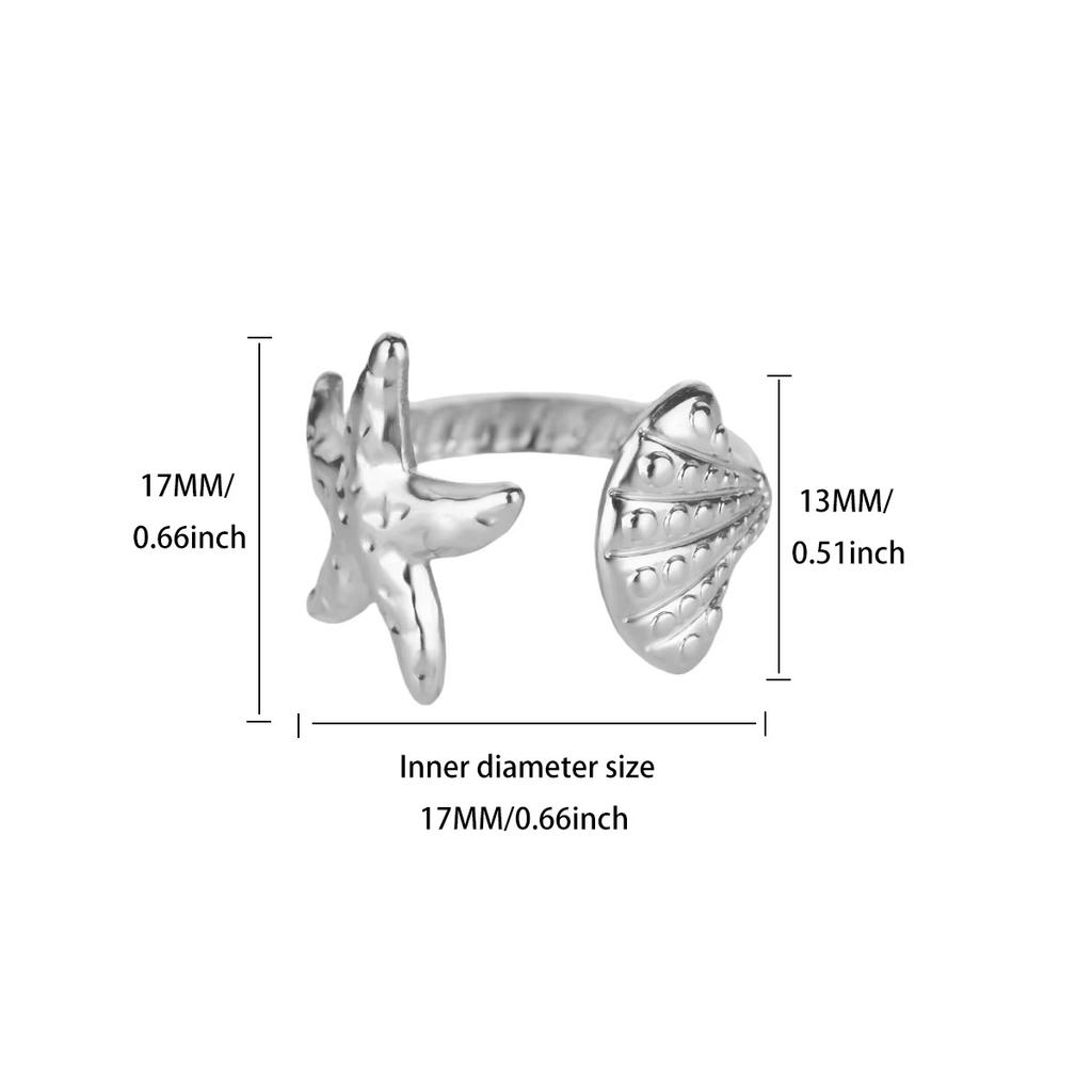 Starfish Shell Rings for Women Gold Color Stainless Steel Starfish Adjustable Ring Summer Ocean Style Jewelry Beach Accessories