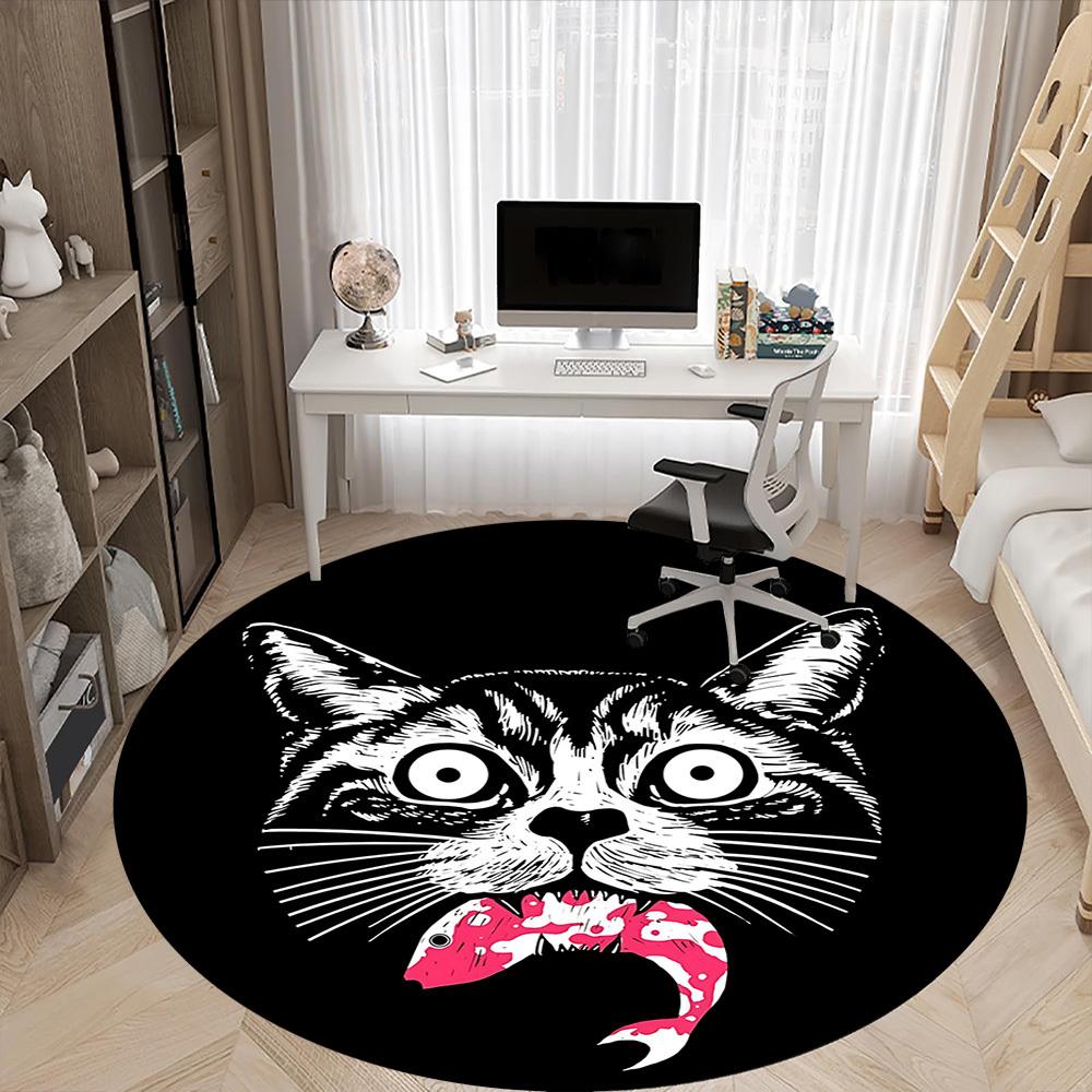 1pc Cat Fish Office Round Area Rug, Under Office Chairs Bedroom Living Room Home Decor, Room Deco, Available In Various Sizes