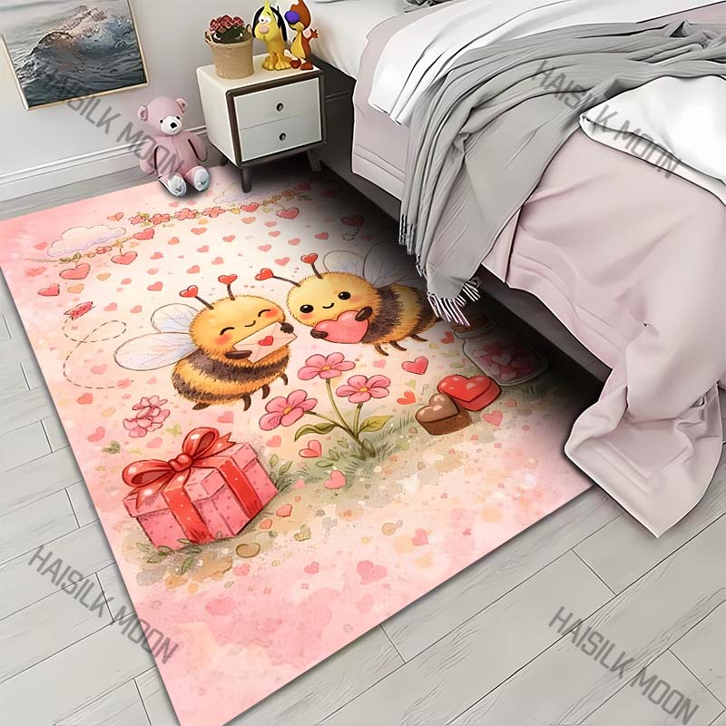 

1PC Cute bees hearts letters gifts Print Carpet for Living Room Bedroom Sofa Home Decor Rus Non-slip Floor Mat Luxury Gift 40x60cm