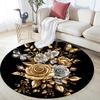 Golden Roses and Butterflies Round Area Rug,Carpet Rug for Living Room Bedroom Sofa Playroom Decor,Non-slip Floor Mat