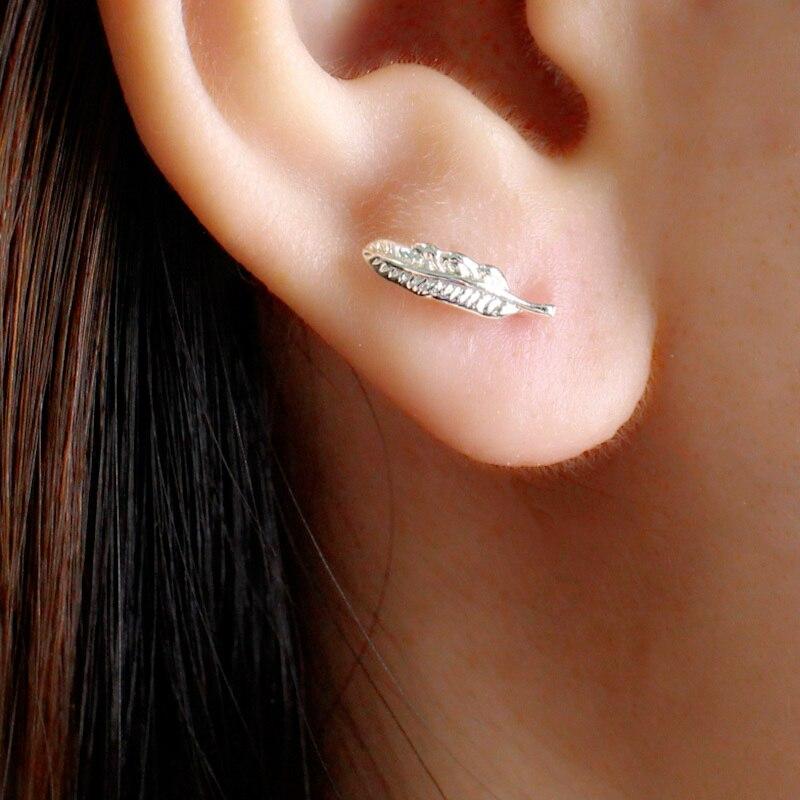 925 Sterling Silver Small Feather Stud Earrings for Women Party Pendientes Brincos Prevent Allergy Jewelry Eh560