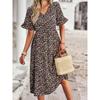 Sommerkleid für Damen, V-Ausschnitt, elegant, bedruckt, kurzärmelig, hohe Taille, A-Linie, Blumenmuster, Urlaubskleid