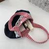 Sweet Lace Ctrast Color Women's Small Handbags Retro Denim Ladies Plaid Purse Tote Bento Bags Casual Bow Star Female Lunch Bag