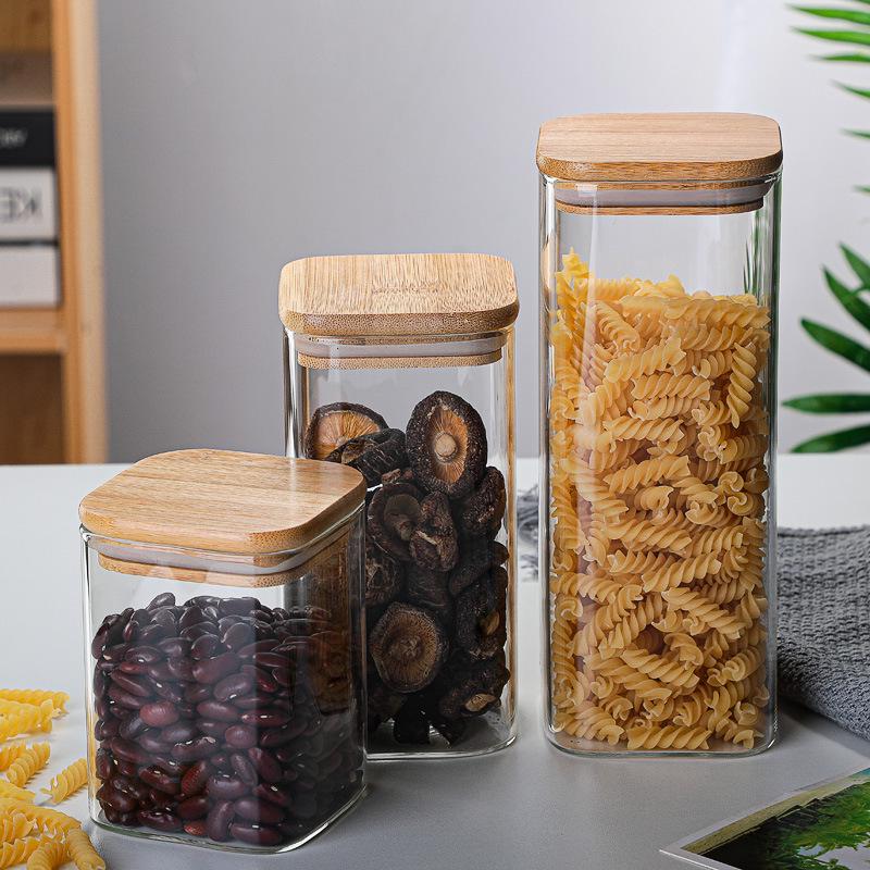 Borosilicate Glass Storage Jar with Bamboo Lid for Tea, Grains, Candy