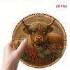 Funny Cow Metal Wall Art - Highland Cow Decor Round Farmhouse Sign, Brown Green Nature Inspired
