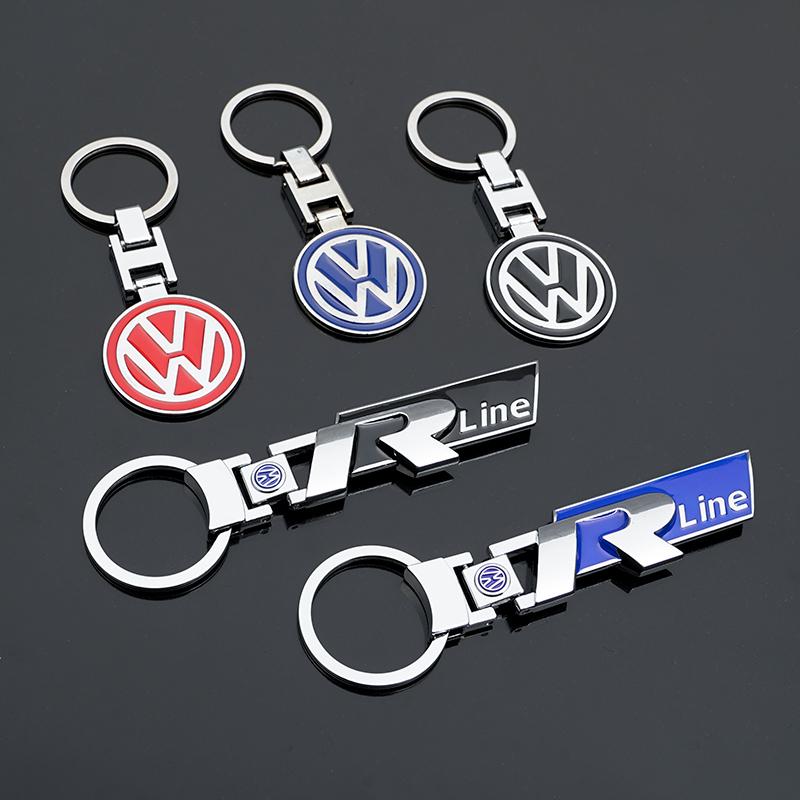 Valve Stems Caps 3D Metal/Leather Car Logo Key Chain Keyring Auto Interiors Accessorie For Volkswagen VW Rline Passat Polo Arteo LB0