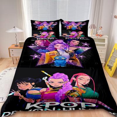 3pcs Duvet Cover Set D-Demon H-Hunters K-pop Bedding Set Comforter Cover Twin Full Size with 2 Pillocase Gifts Decor