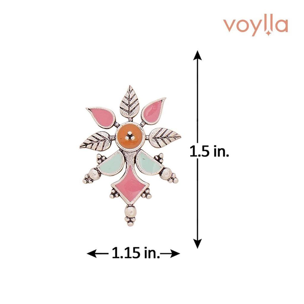 Brass Oxidised Dreamy Enamel Floral Shape Blue Earrings for Women and Girls