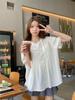 Women's Trendy White Puff Sleeve Lace Collar Casual Summer Top