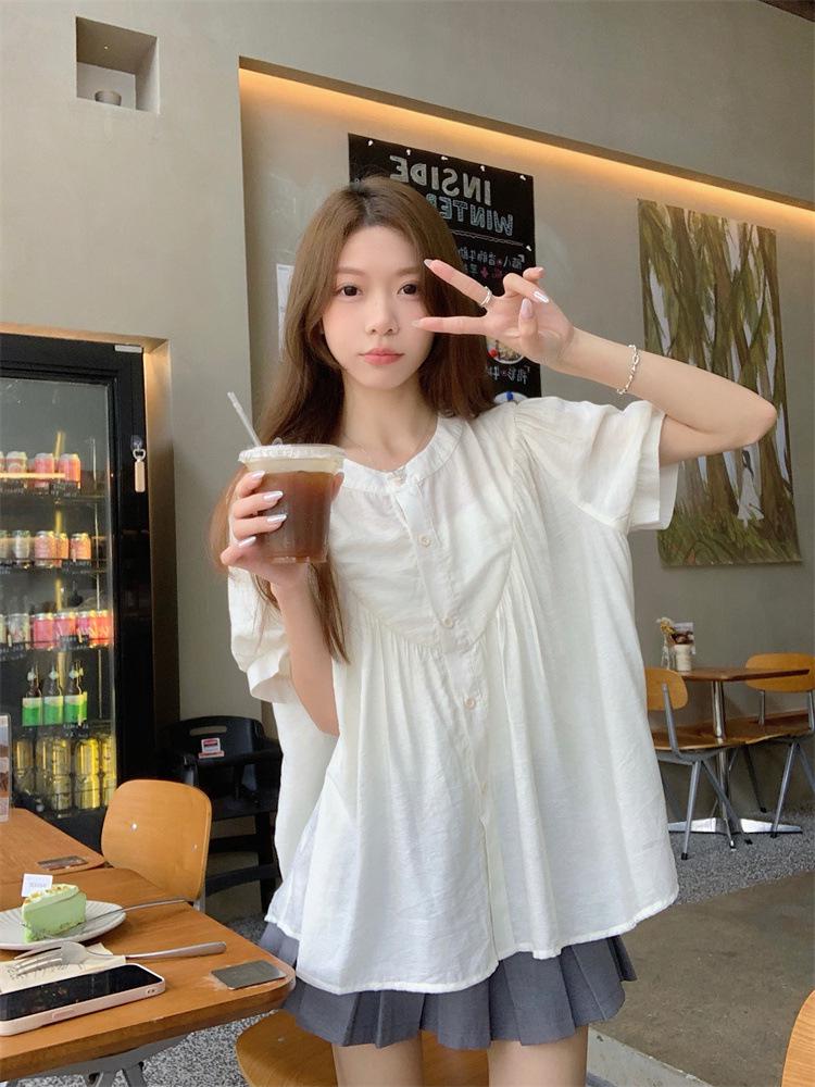 Women's Trendy White Puff Sleeve Lace Collar Casual Summer Top