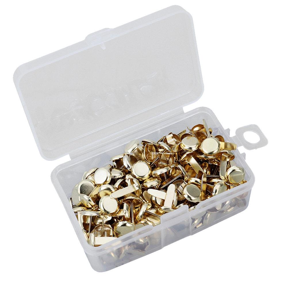 200Pcs Paper Fasteners Metal Brads Electroplated Craft Brads for Office School Projects with Storage Box Silver