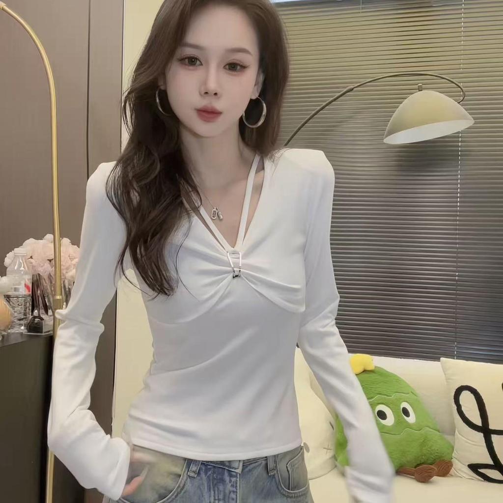 Chic Slim-Fit V-Neck Long-Sleeve Women's Top - 2026 Spring Arrival