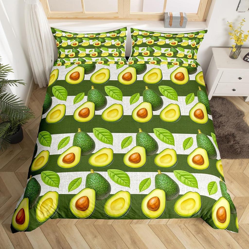 Avocado Bedding Set Full Queen Galaxy Comforter Cover for Kids Teen,Kawaii Fruit Duvet Cover Cartoon Tropical Food Bedroom Decor